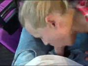hot babe swallows cum in train