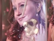 Cute girl in golden dress - cum tribute