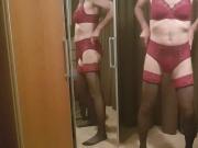 Crossdresser posing in Chantelle lingerie
