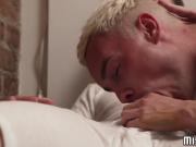Two young Mormon boys bareback hard in the sheets