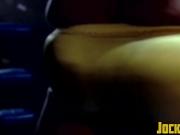 Wrestler dominates his lover as he plays with his huge cock
