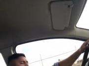 big disked latino dad jacks of in his car