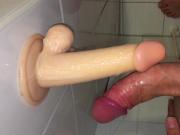 Wank my cock and cum on a dildo