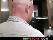 Huge boobs chick rides cock on the kitchen