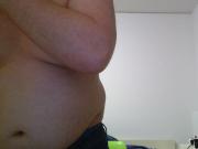 fat gainer stuffing himself with pizza