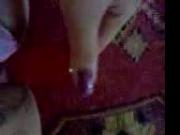 Solo play with red dildo