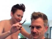 Wife gives haircut