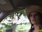 Hitchhiking teen puts her big titties to very good use