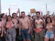 Free the nipple topless demo in Brighton England