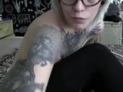 Tattoo Blonde shows butt