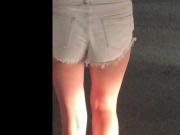 candid hot girl white shorts walking w gf