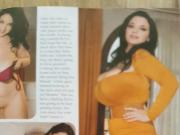 Cumming over a shared big titty wank mag