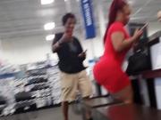 Mammoth booty ebony in a red dress walking thot