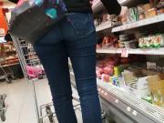 Tight Jeans ass blond girl shopping