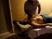 Rugby player gets hard during his massage
