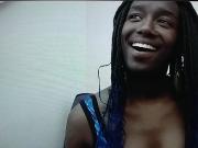 Beautiful black girl sucks dildo webcam tease