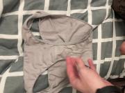 Cumming on my GFs dirty panties, wearing sexy bodystocking