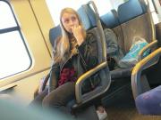 Girl on train shocked by big bulge