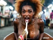 She Bites Apple in Public, Cum Pours Out