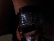 Cum in chastity with electro stimulation slowmotion
