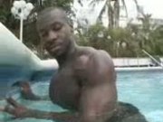 Big black cock and real, powerful, athletic body in shower