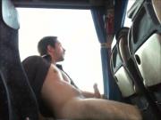 Exhibitionist wanking in a bus