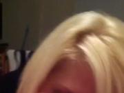 Hot blonde sucks balls and swallows cum