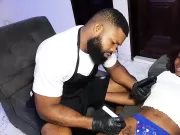 My Female Client Asked Me to Fuck Her with My Big Dick After Drawing Tattoo on Her Ass and Pussy Area
