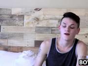 Inked twink dildos his ass and jerks off until he cums hard