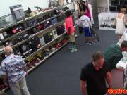 Fooled pawnshop customer being spitroasted