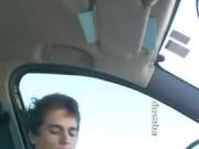 Twink jerking off in car