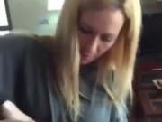 Blonde at the hairdresser jacking and sucking