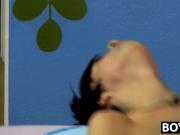Young gays play with body paint before rough anal pounding