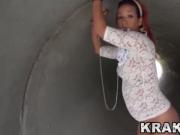 Obedient MILF in an outdoor scene