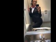 naughty busty stewardess playing with her pussy in restroom