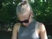 Sweet blonde slut has to rub her cunt in public