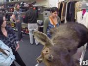Cuties earn some money by sharing a cock in the pawnshop
