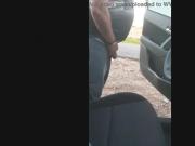 Old man with very thick cock taking a piss