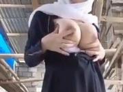 Hijabi girl showing boobs