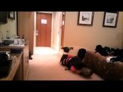 Daniella with hood on the floor