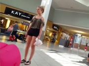 Candid voyeur blonde teen hot shorts at mall shopping