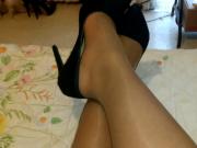 My shiny pantyhose and my favorite high heels