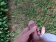 Jerking my cock in the backyard