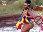 Topless South African girl with huge ass yelling by river