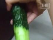 Horney Chinese student shape cucumber as cock and fuck herse