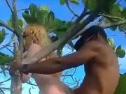 interracial threesome couple jungle tree fun