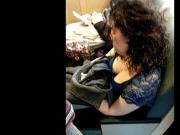 Young girl cleavage in train