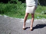 Walk in high heels 20 cm, legs in body pantyhose