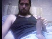 Straight bearded longhaired Latino dude jerks huge hung cock