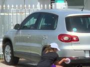 Neighbor with big ass cleaning her car